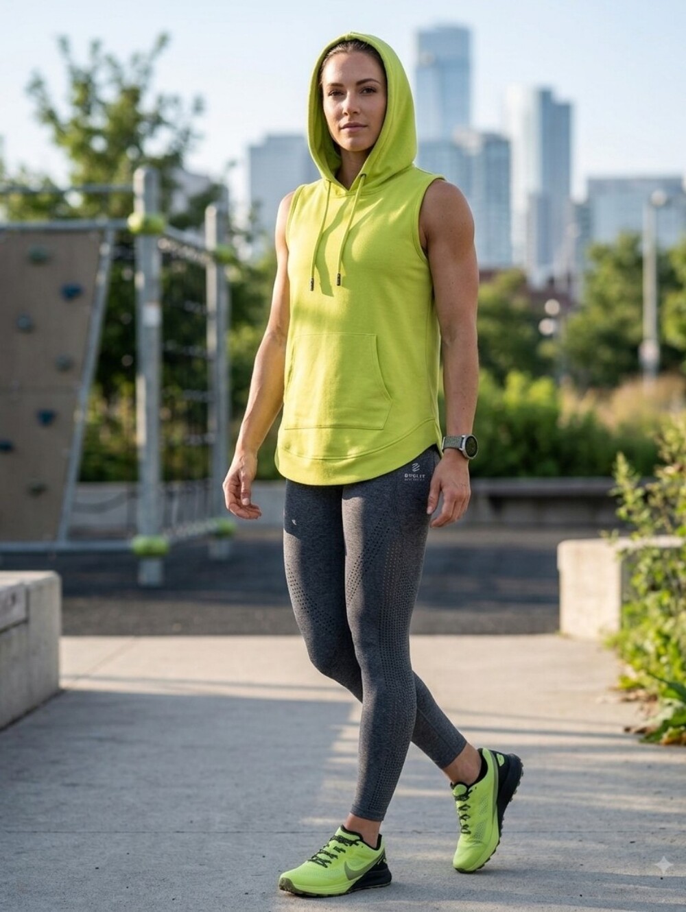 cable & gauge STUDIO Lime Green Sleeveless Hoodie -